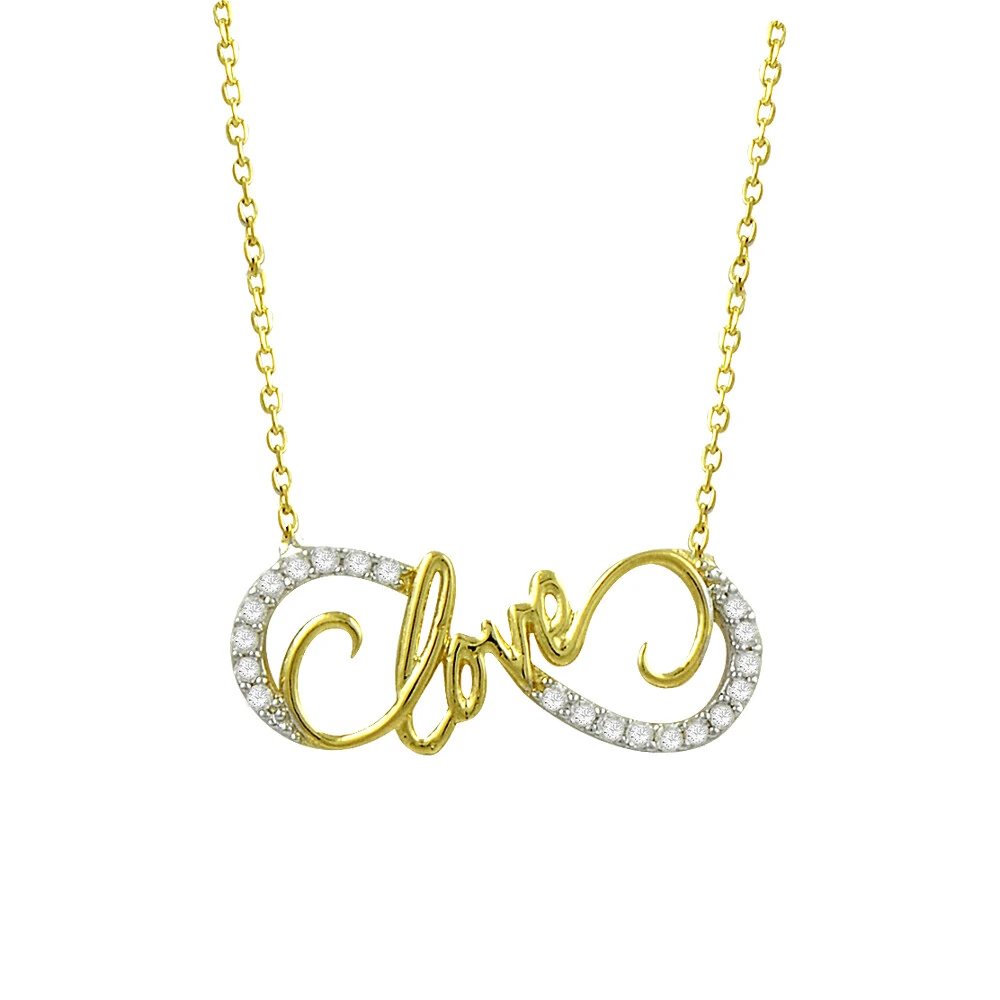 14 Ayar Taşlı Love Yazılı Sonsuzluk Altın Kolye