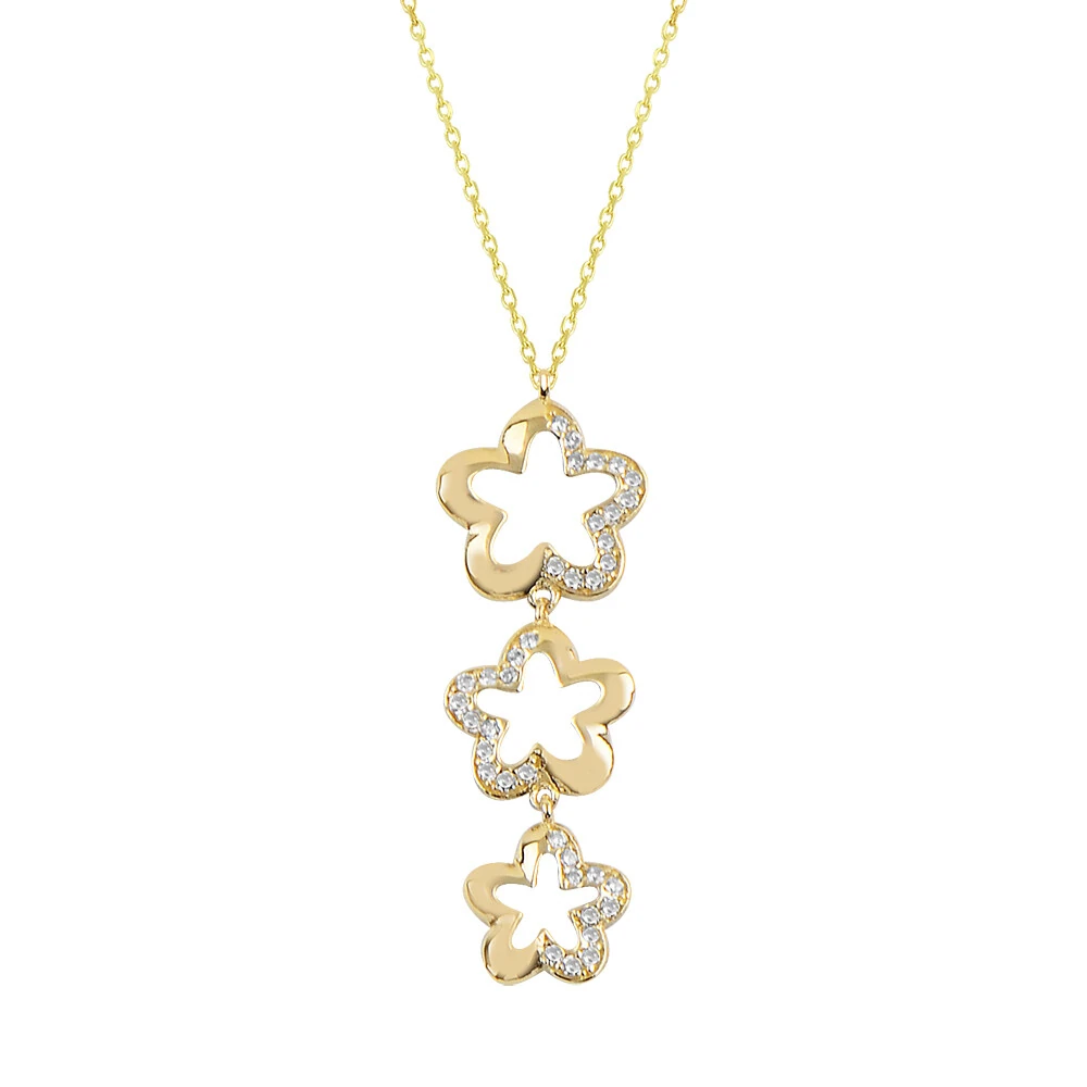 14 Ayar Üçlü Çiçek Taşlı Altın Kolye