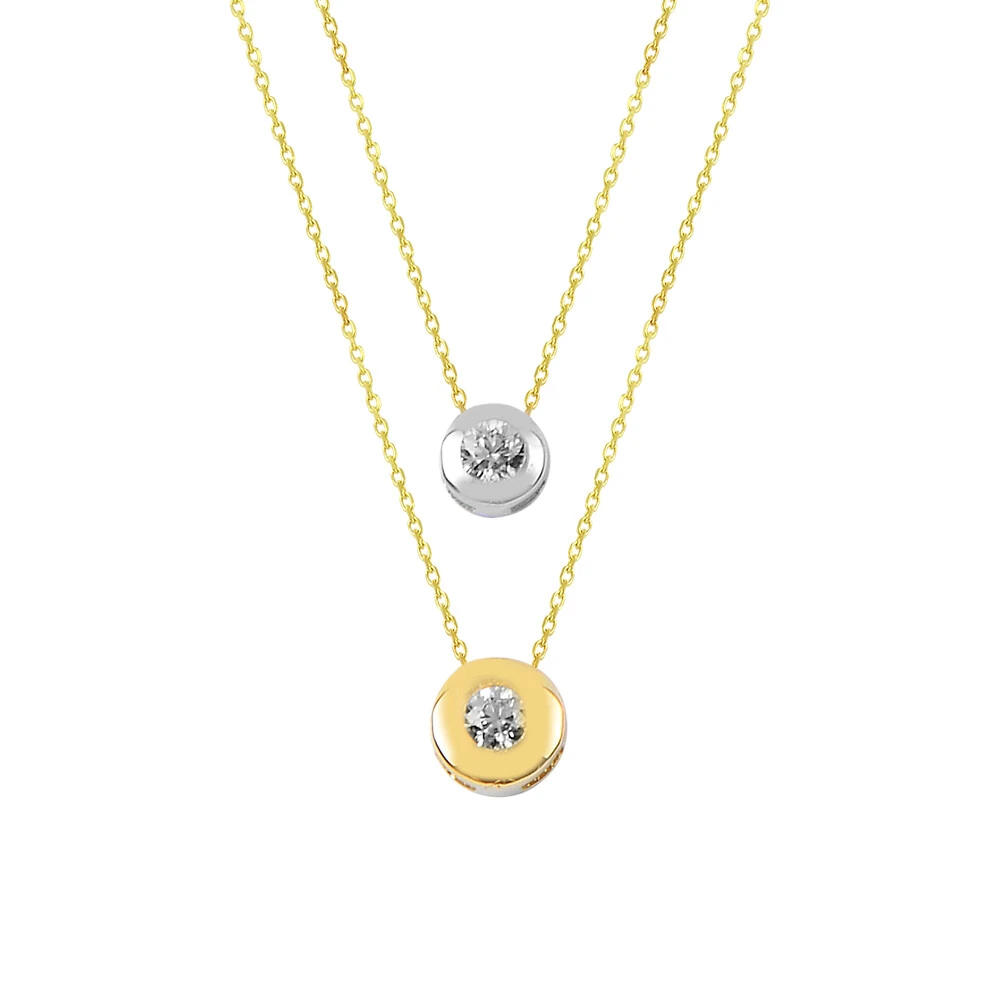 14 Ayar İki Renkli Tektaş Altın Kolye