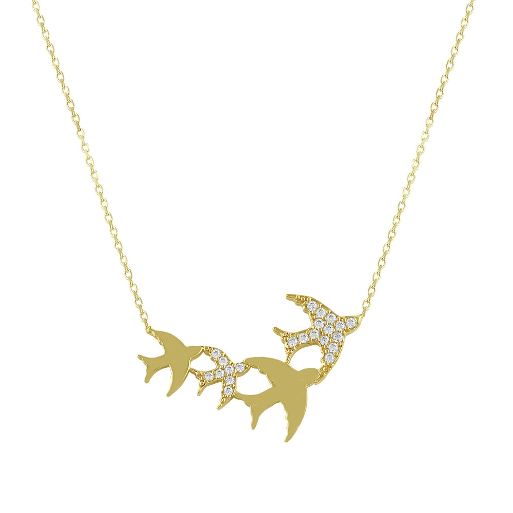 14 Ayar Taşlı Kırlangıç Altın Kolye