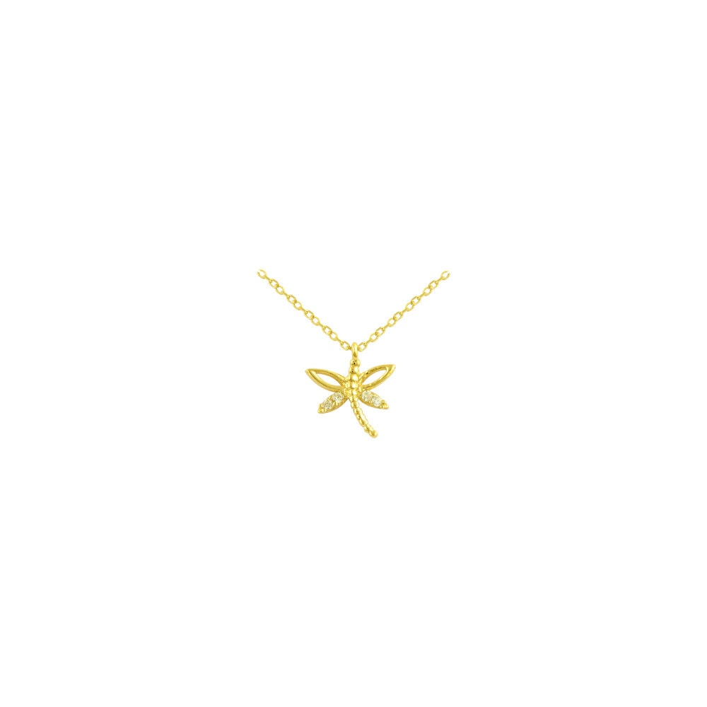 14 Carat Sparkling Dragonfly Gold Necklace