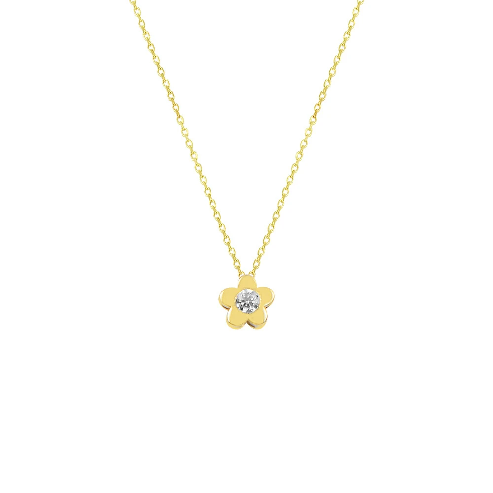 14 Ayar Papatya Tektaş Altın Kolye