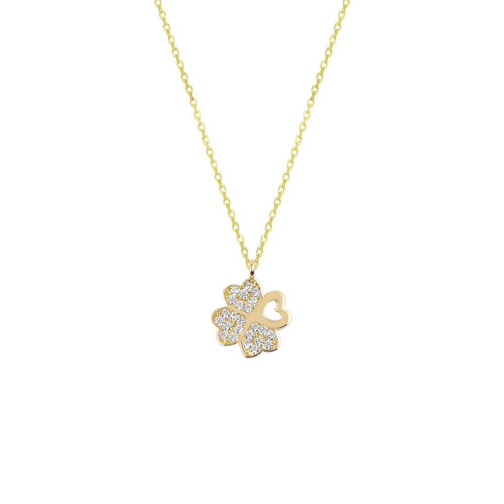 14-Carat Heart Lucky Clover Gold Necklace