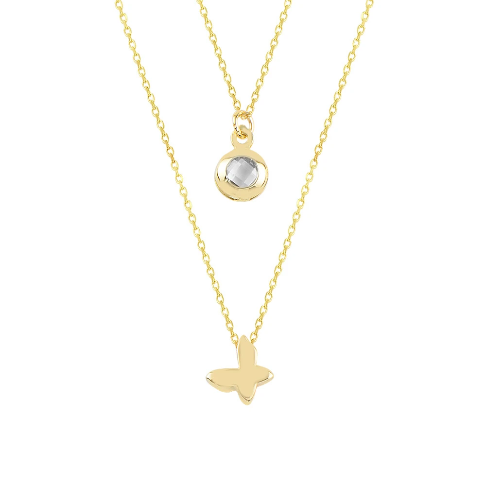 14 Ayar Taşlı Kelebekli İkili Altın Kolye