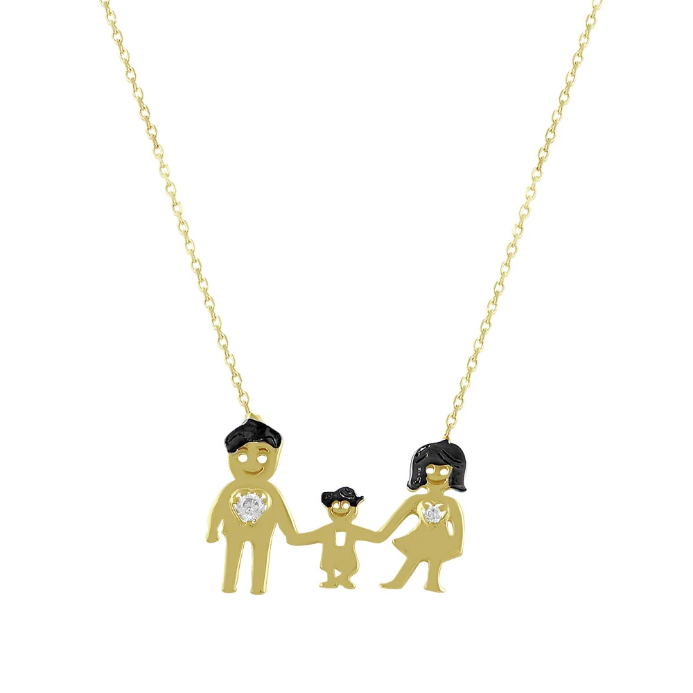 14-Carat Stone Family Figured Gold Necklace