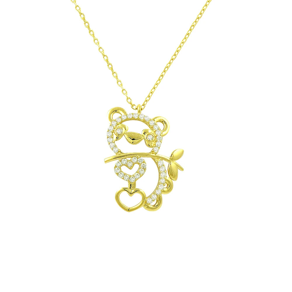 14 Ayar Taşlı Ayıcık Figürlü Kalp Altın Kolye
