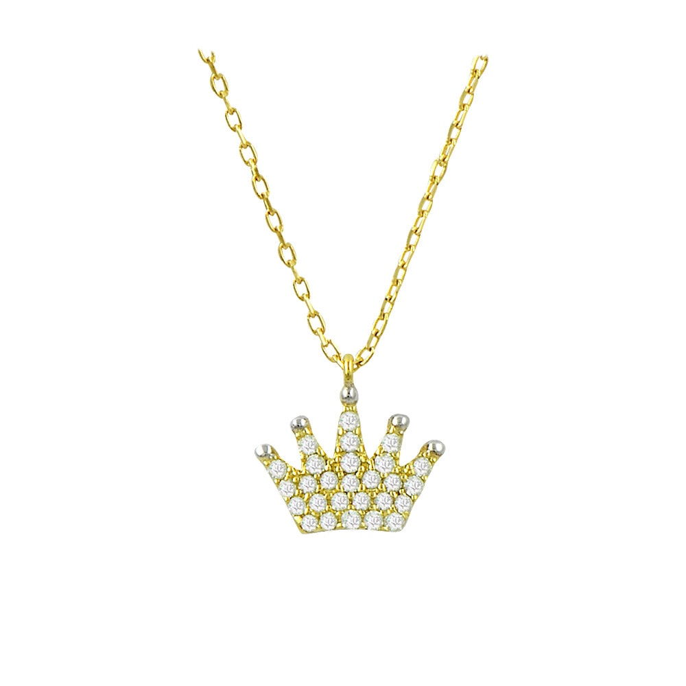 14 Carat Stone Crown Motif Gold Necklace