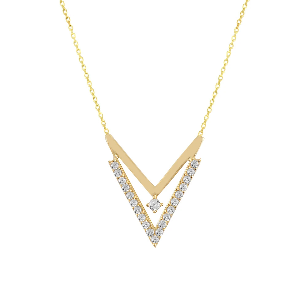 14 Ayar V Şekilli Taşlı Altın Kolye