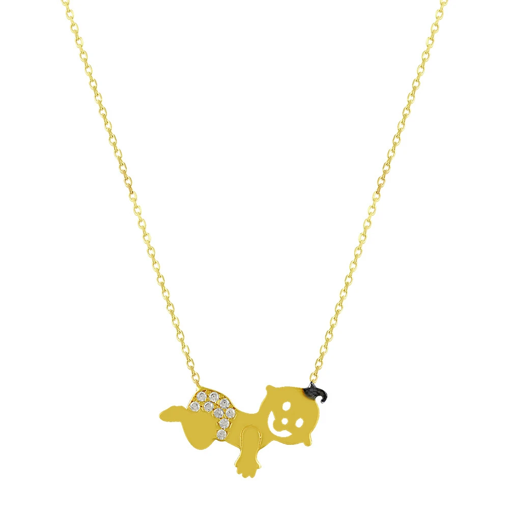 14 Ayar Taşlı Gülen Bebek Altın Kolye