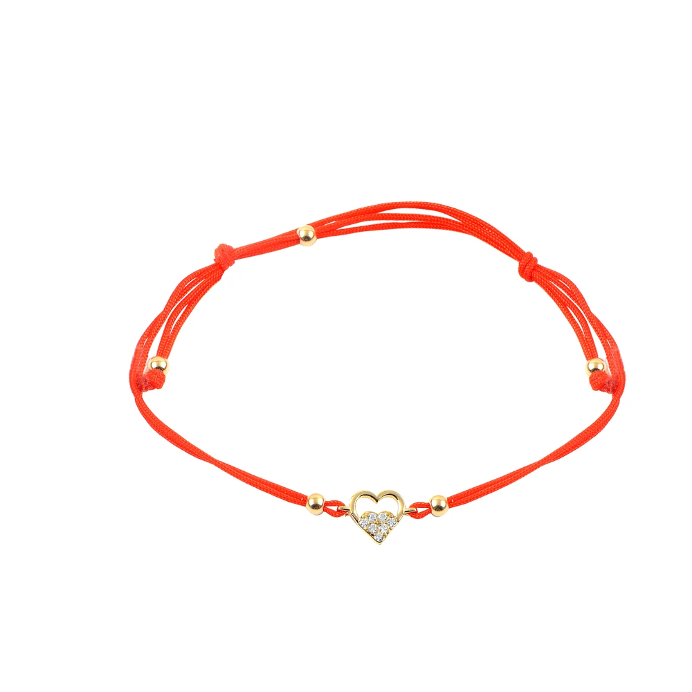 14 Ayar İpli Taşlı Kalpli Altın Bileklik