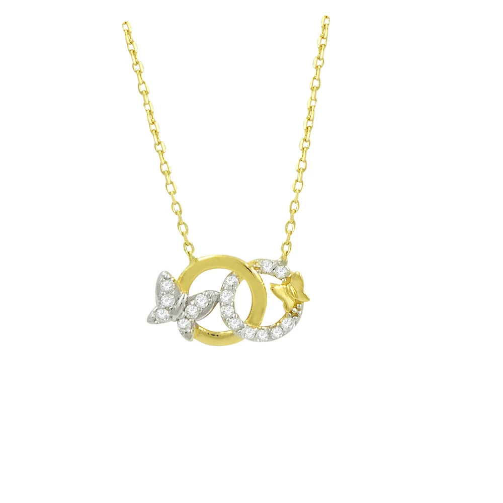 14 Carat Double Butterfly Hoop Gold Necklace