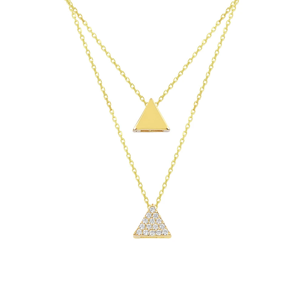 14 Ayar Taşlı Üçgen İki Katlı Altın Kolye