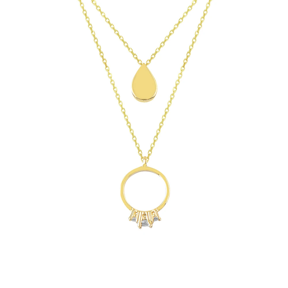 14 Ayar Damla ve Tektaş Yüzük Altın Kolye