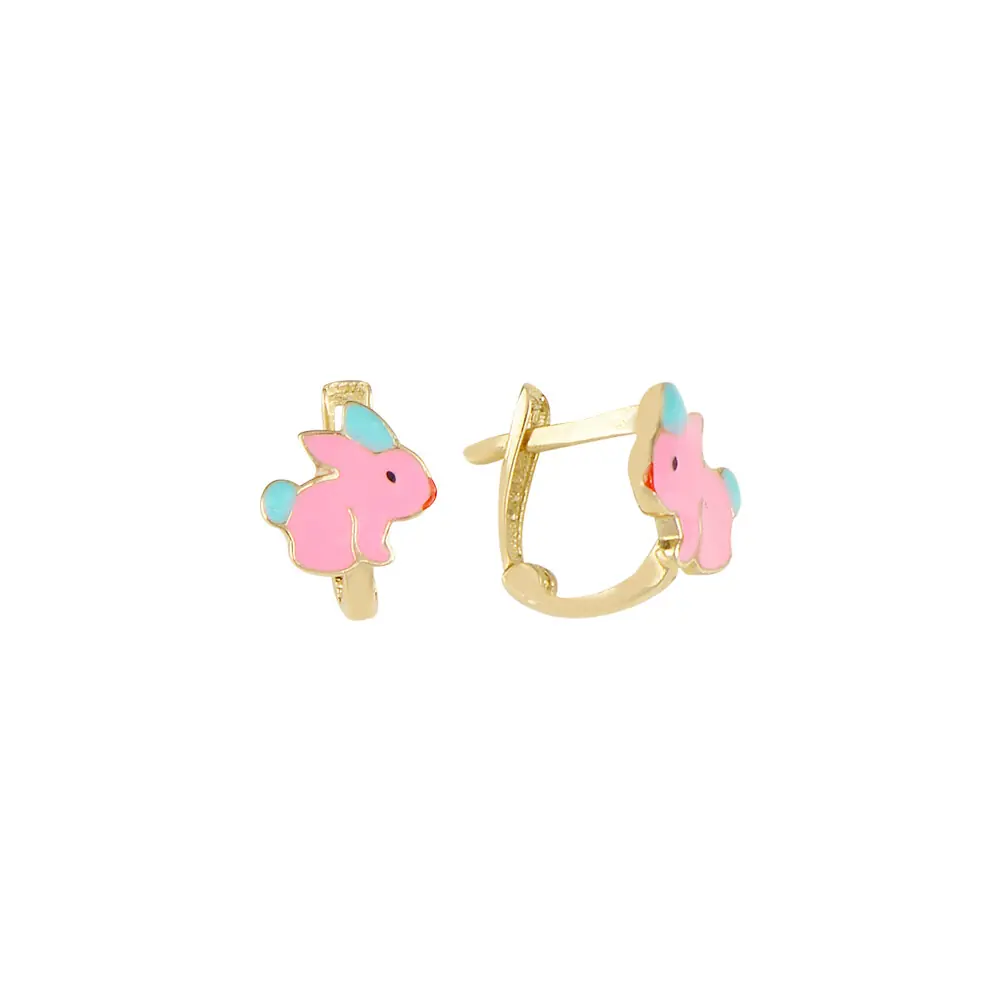 14 Ayar Pembe Mineli Unicorn Altın Küpe