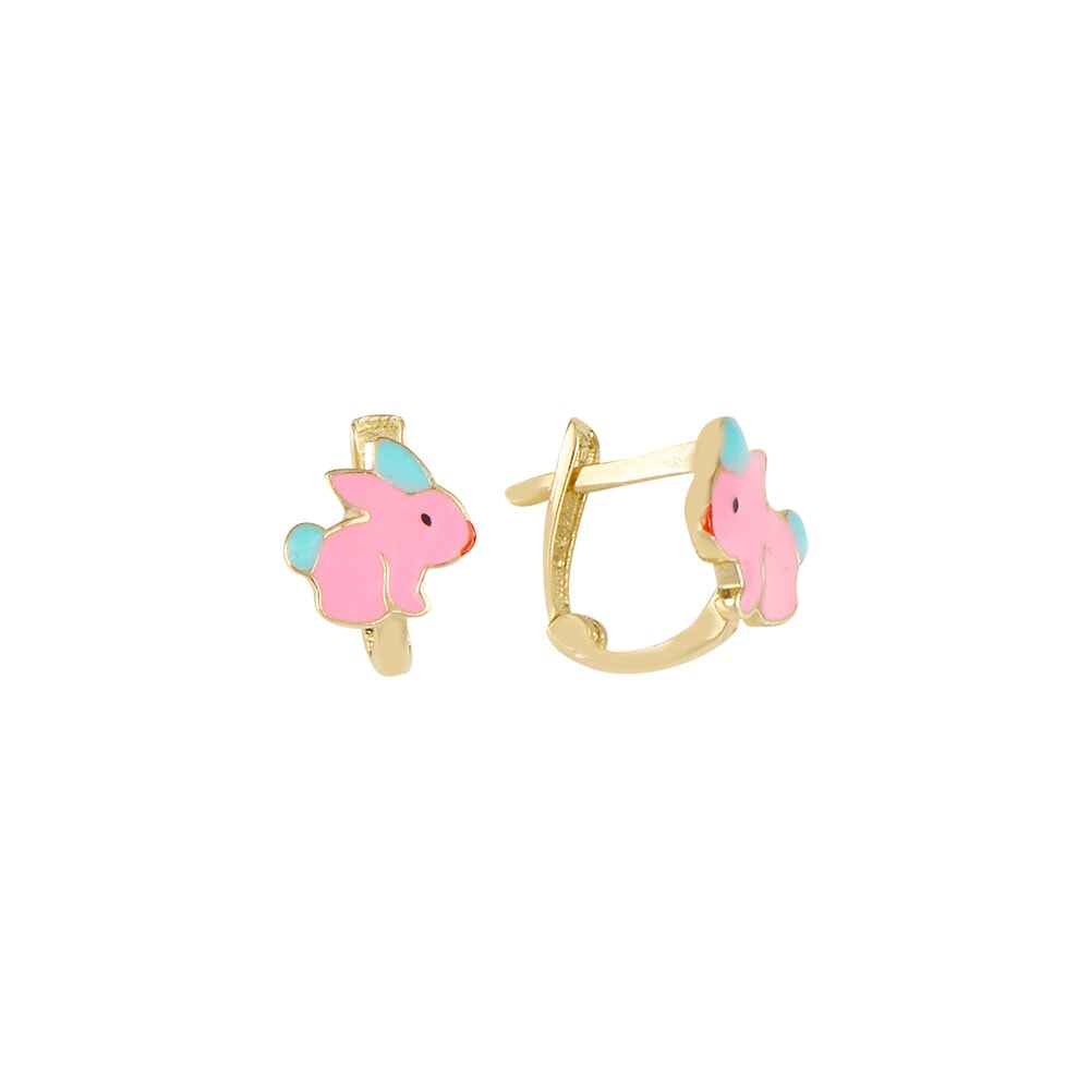 14 Ayar Pembe Mineli Unicorn Altın Küpe
