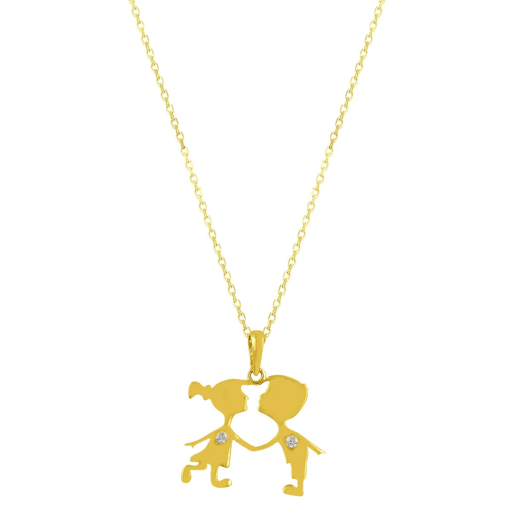 14 Ayar Taşlı Sevgili Figürlü Altın Kolye