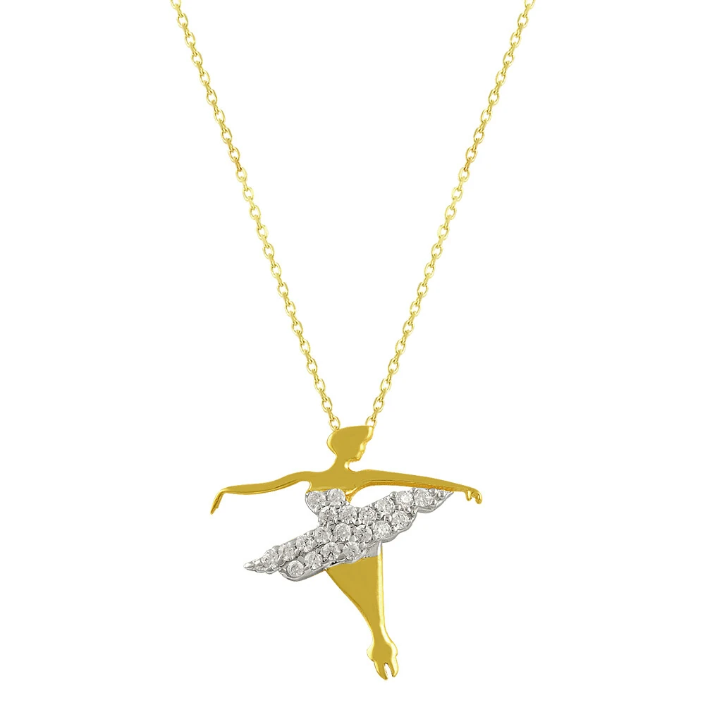 14 Ayar Taşlı Balerin Altın Kolye