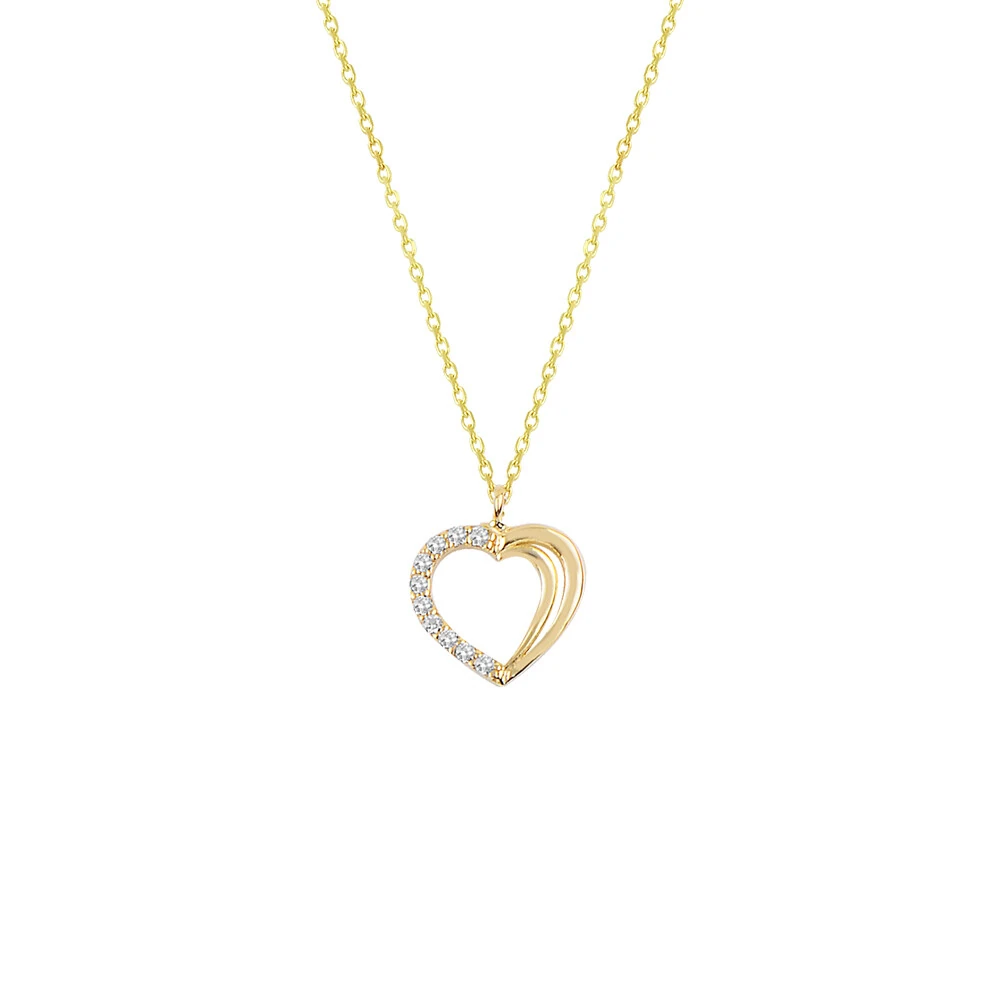 14 Ayar Taşlı Çift Kalp Altın Kolye