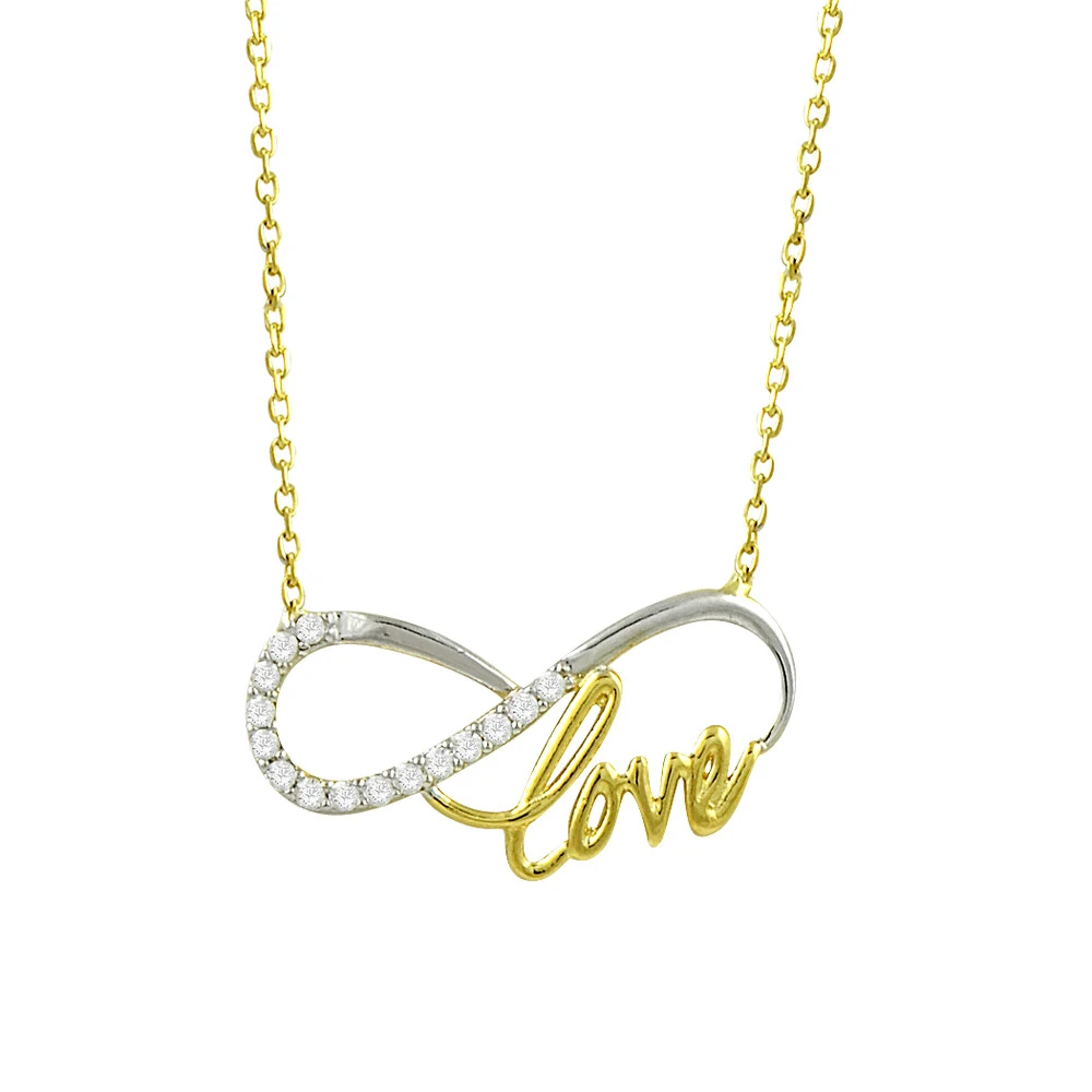 14 Ayar Taşlı İki Renkli Love Yazılı Sonsuzluk Altın Kolye