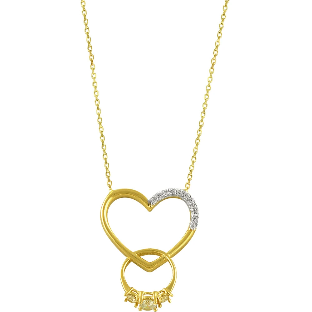 14 Ayar Taşlı Kalp ve Yüzük Figürlü Altın Kolye