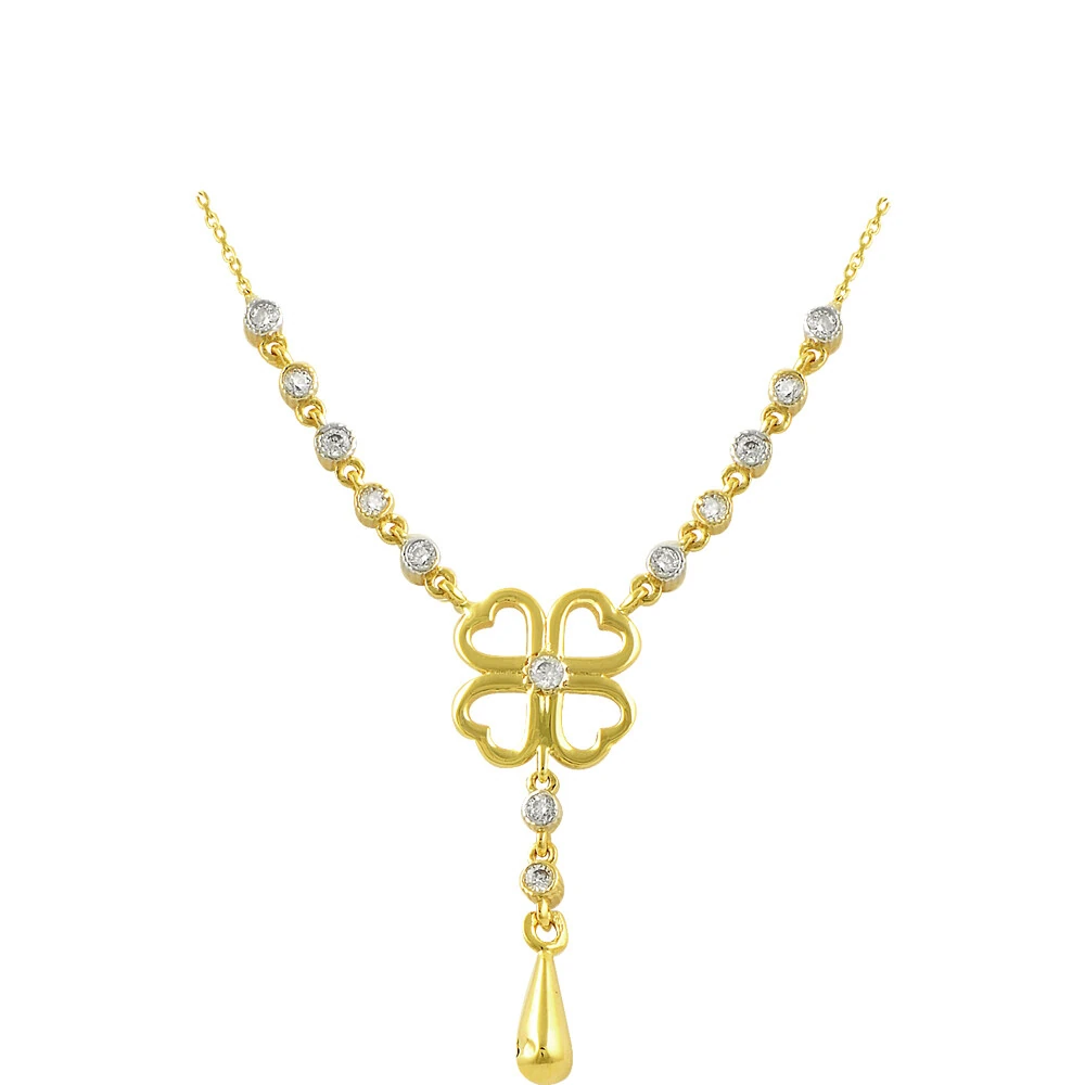 14 Ayar Taşlı Kalpli Yonca Altın Kolye