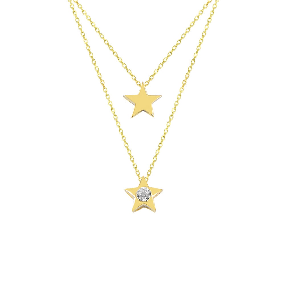 14 Carat Double Star Gold Necklace