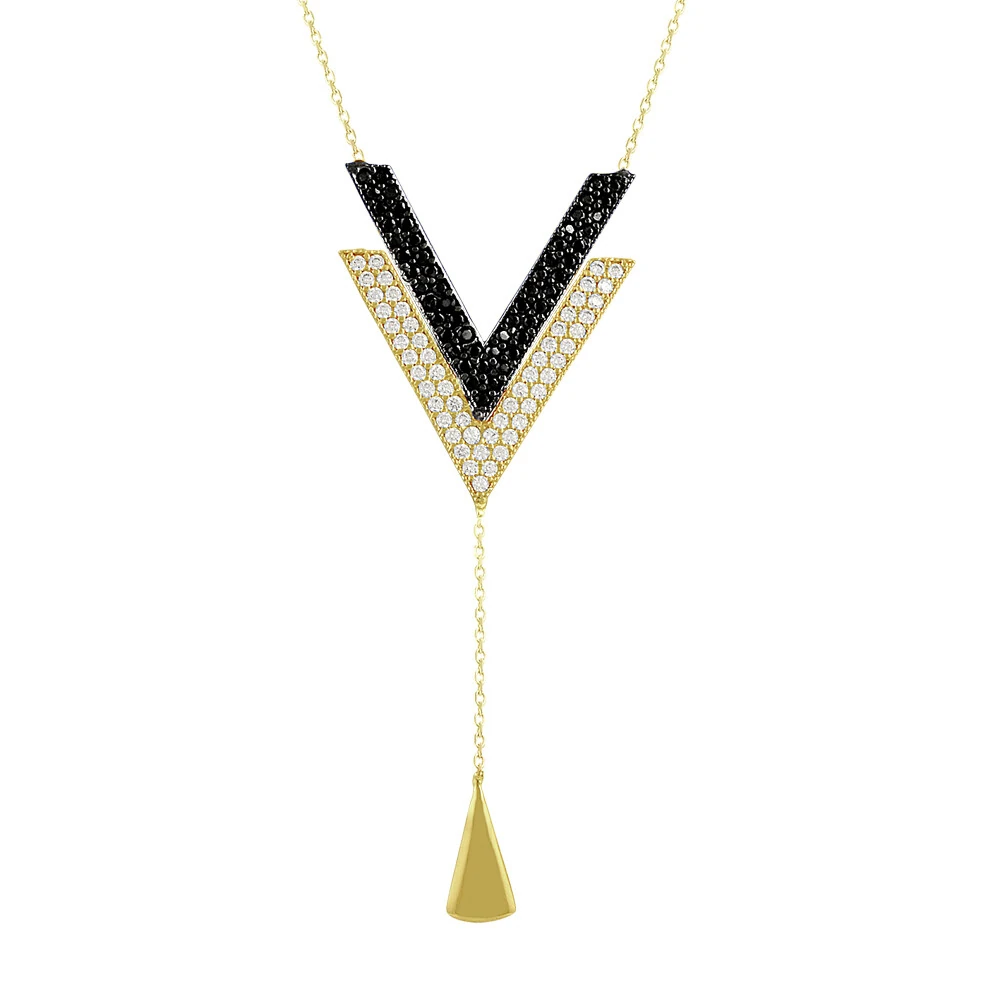 14 Ayar Siyah Beyaz Işıltı Altın Kolye