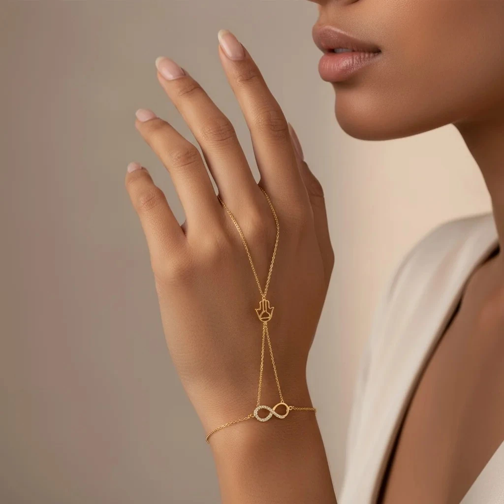 14 Ayar Fatima Eli ve Sonsuzluk Figürlü Altın Şahmeran