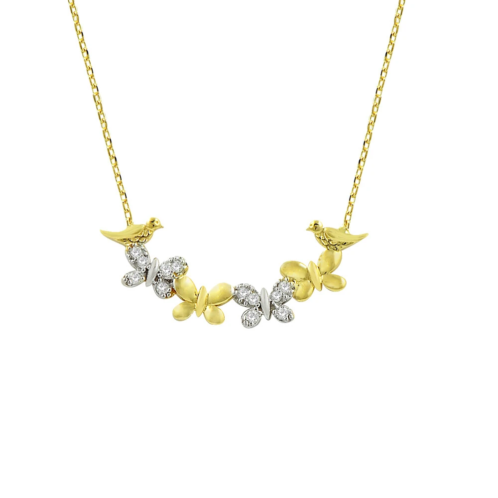 14K Bird and Butterfly Gold Necklace
