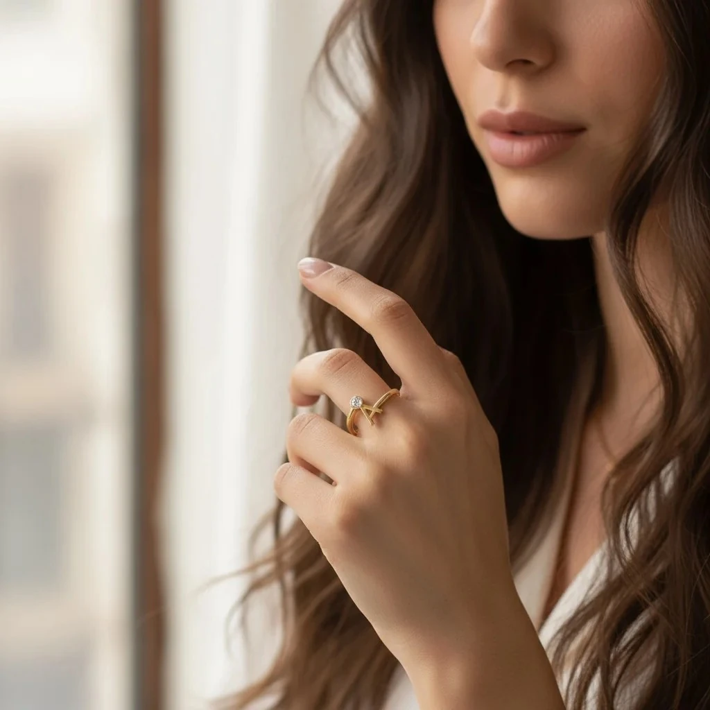 14 Ayar Taşlı A Harfi Altın Yüzük