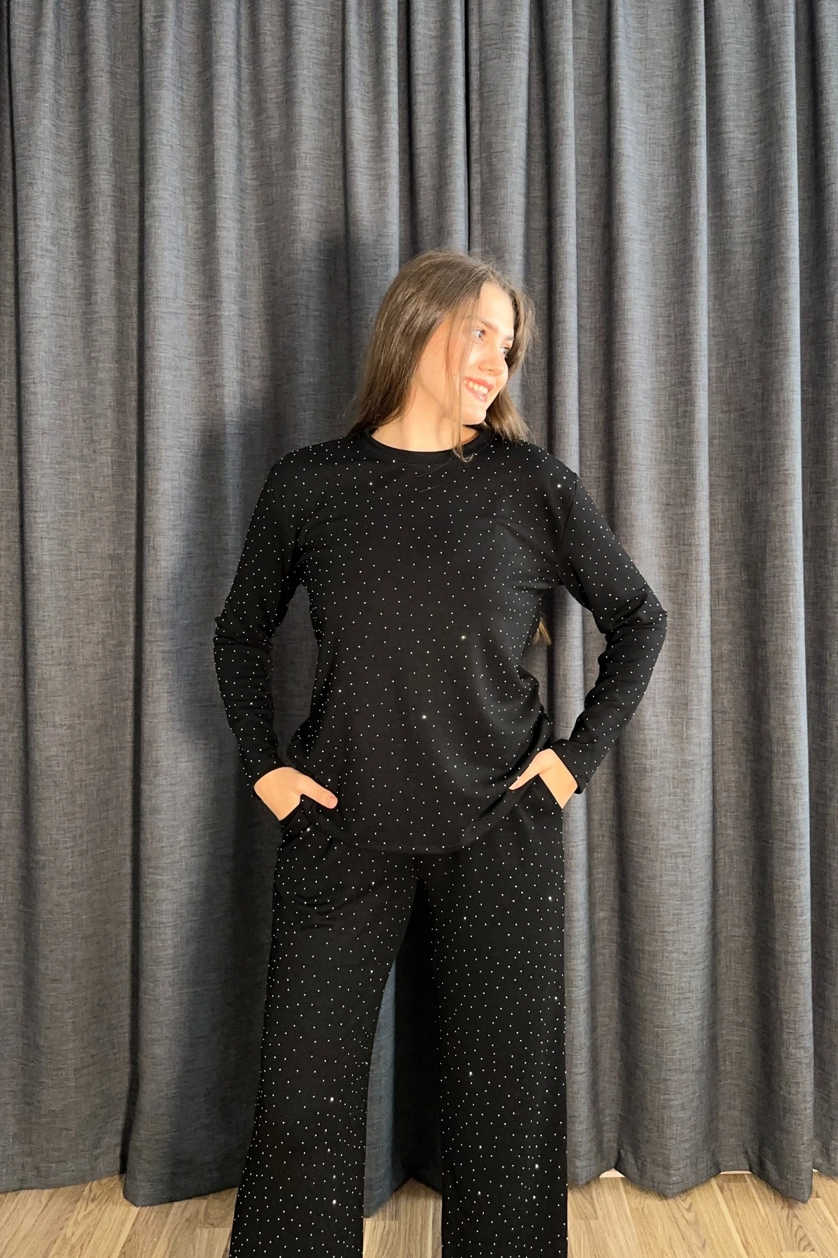 Taşlı Bisiklet Yaka İkili Modal Takım