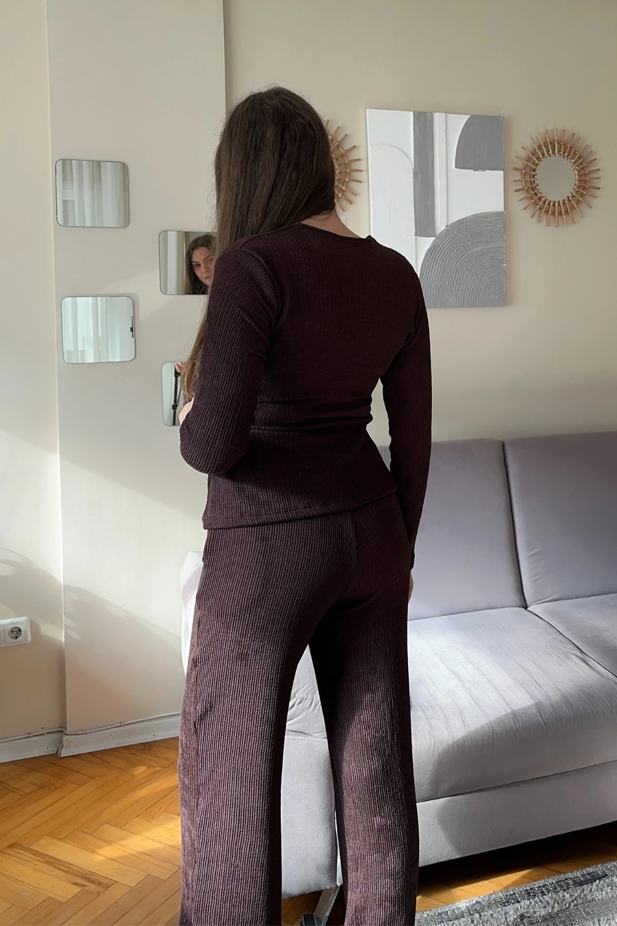 Kruvaze Yaka Gold Tokalı Gofre İkili Takım