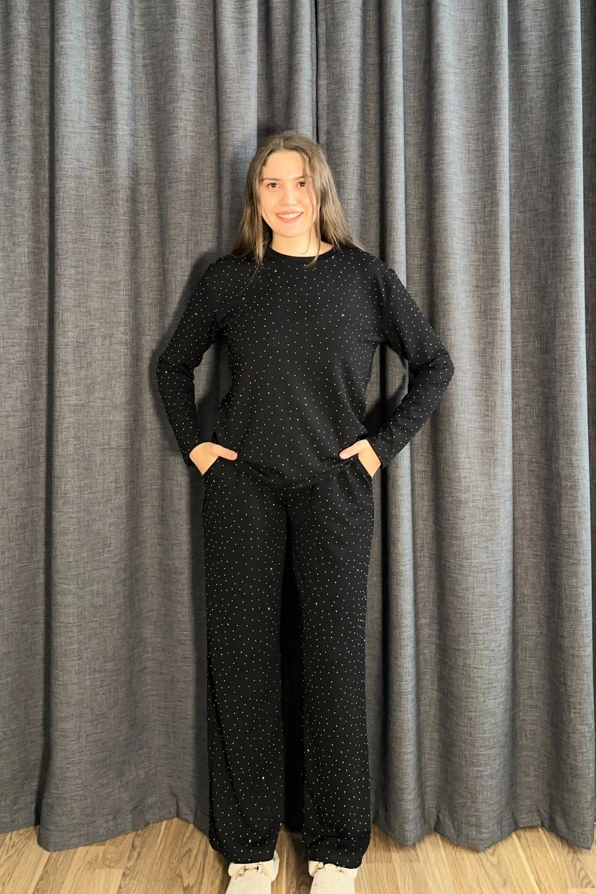 Taşlı Bisiklet Yaka İkili Modal Takım