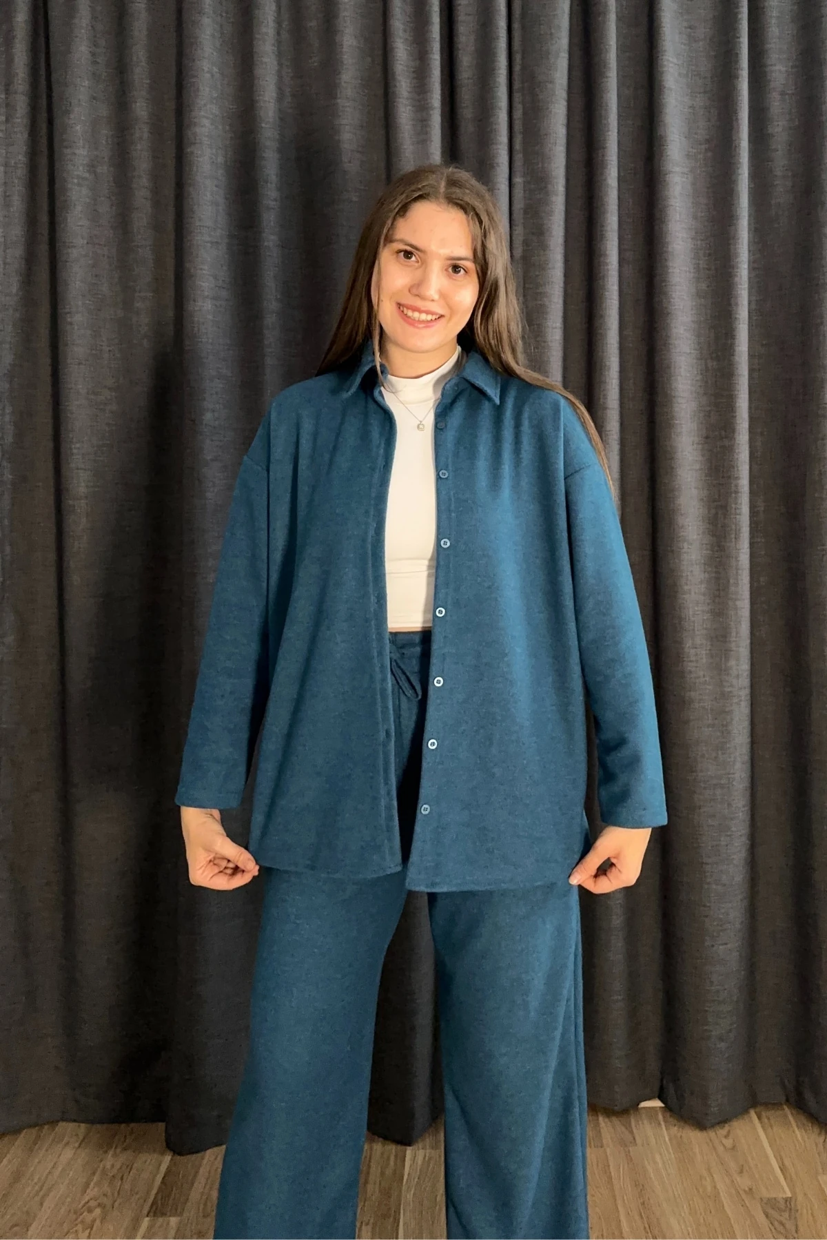 Selanik Kumaş Gömlekli Pantolon İkili Takım - Mavi