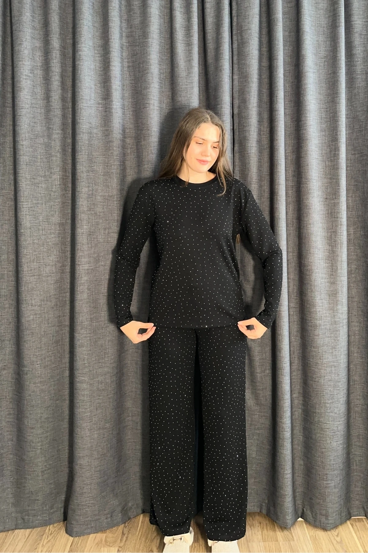 Taşlı Bisiklet Yaka İkili Modal Takım