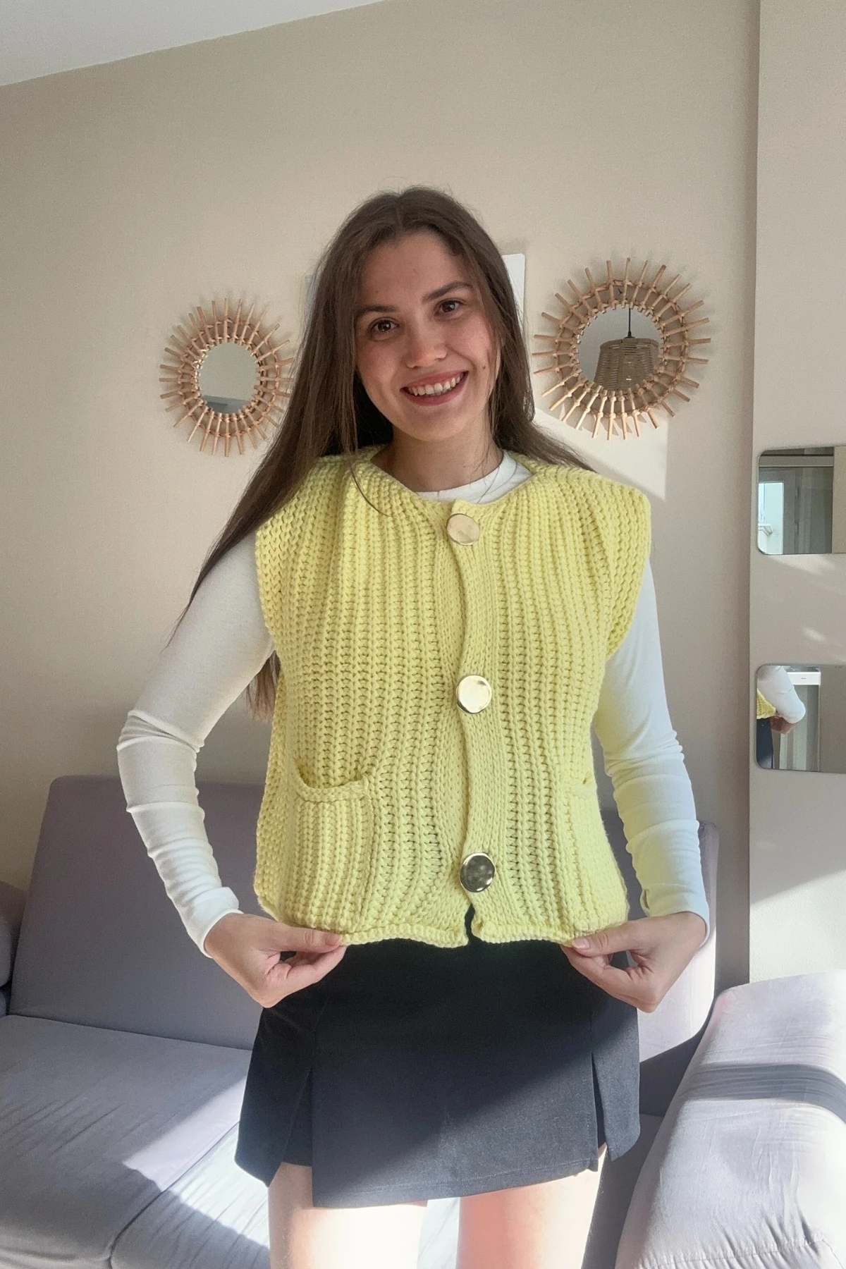 Triko Düğmeli Cepli Yelek