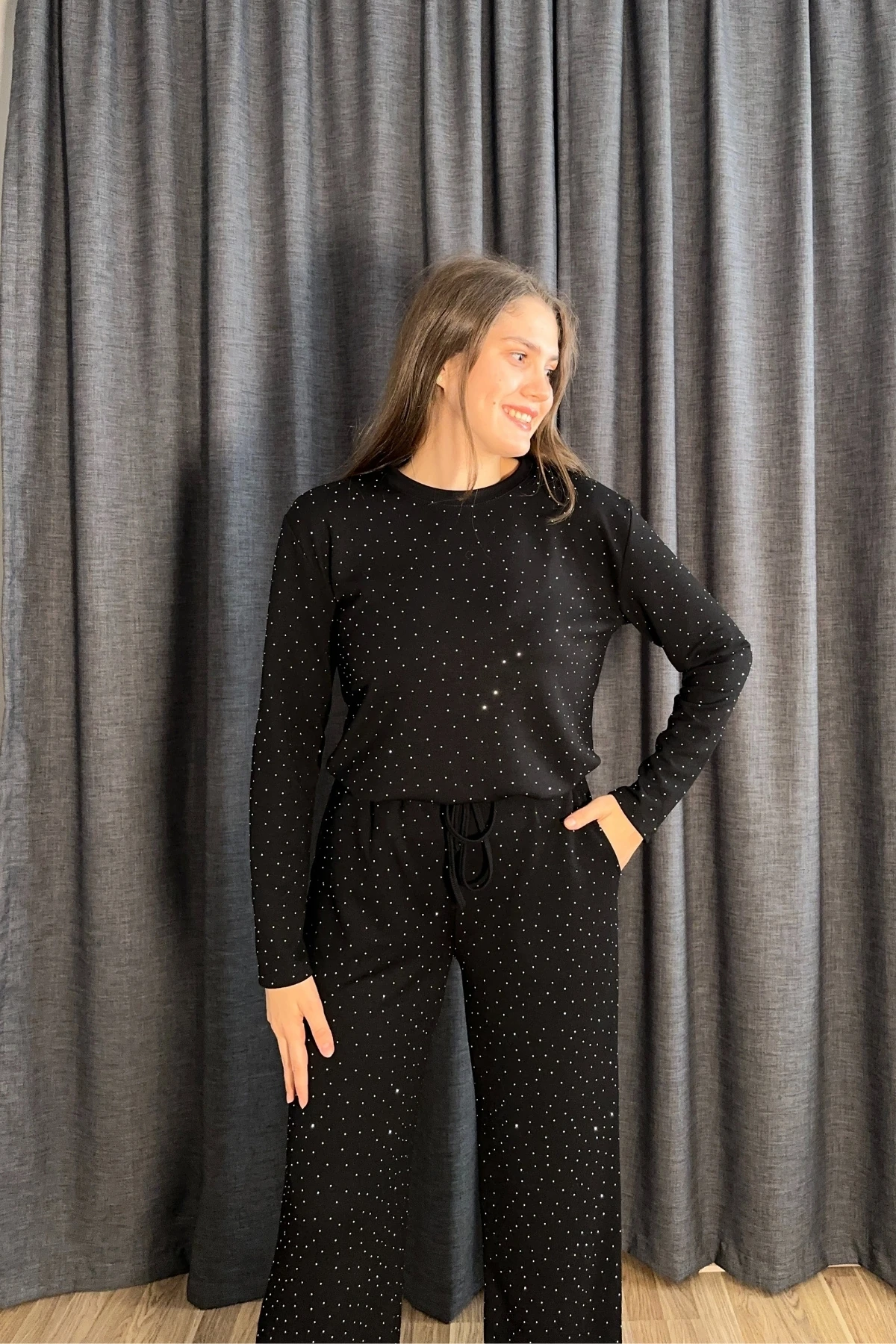 Taşlı Bisiklet Yaka İkili Modal Takım