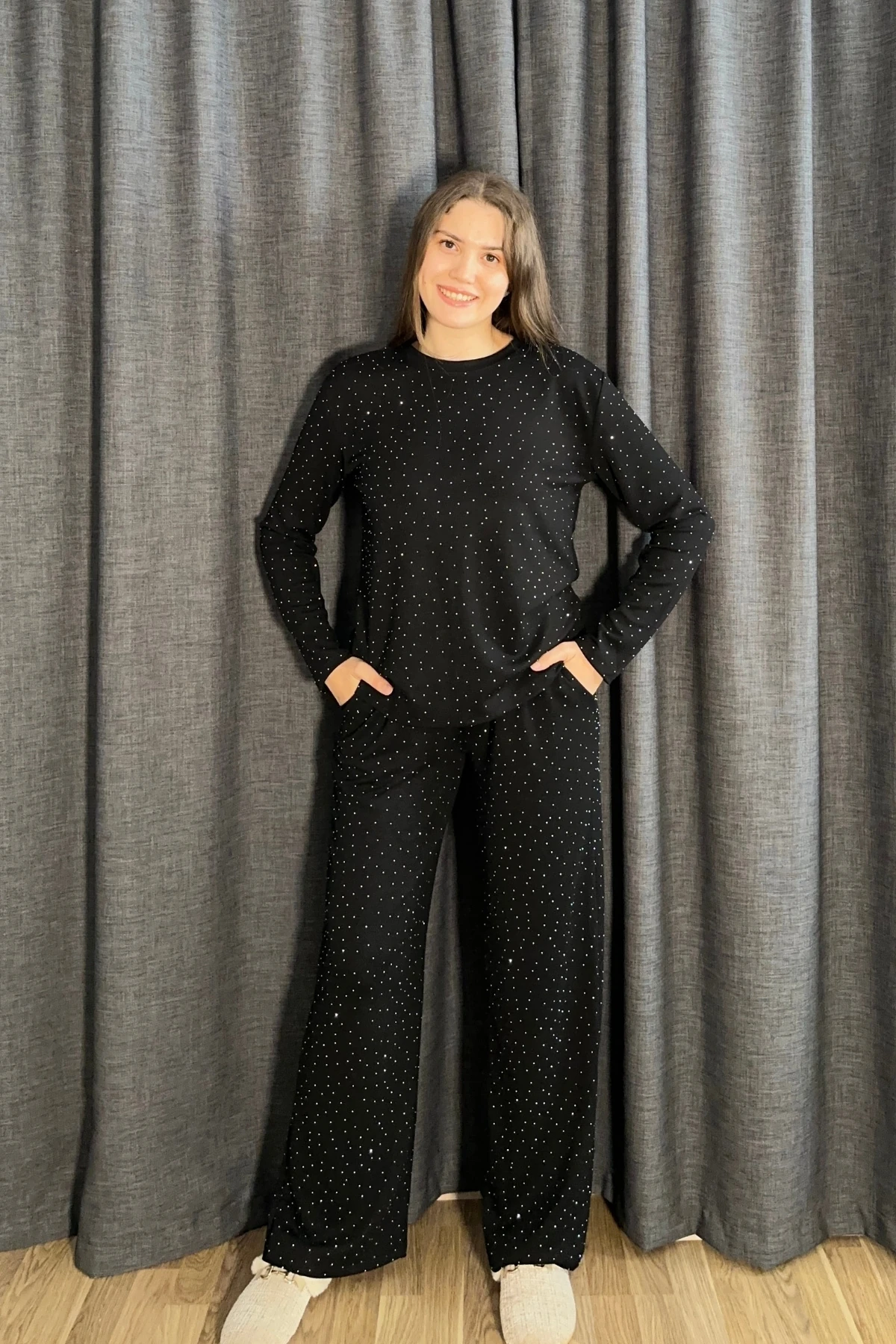 Taşlı Bisiklet Yaka İkili Modal Takım