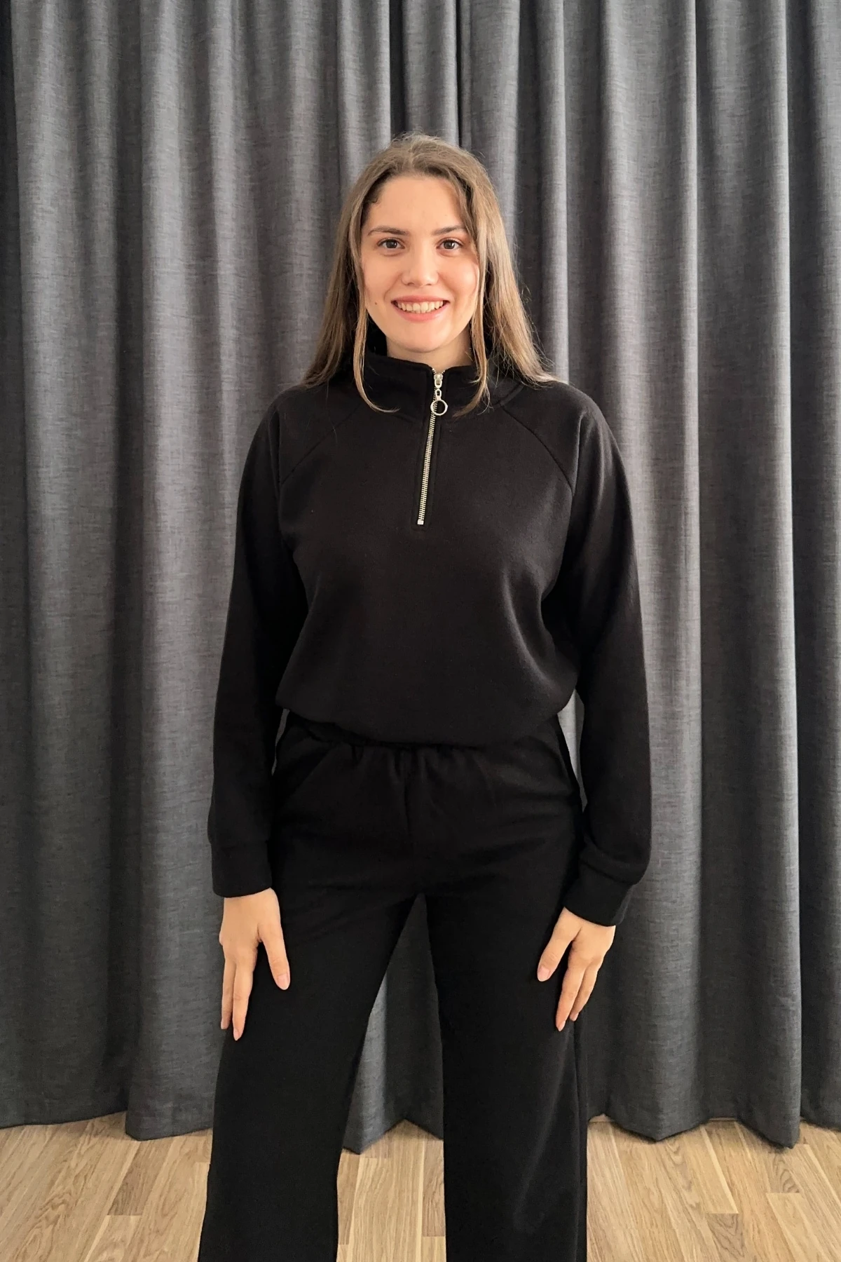 Selanik Kumaş Dik Yaka Fermuarlı İkili Takım