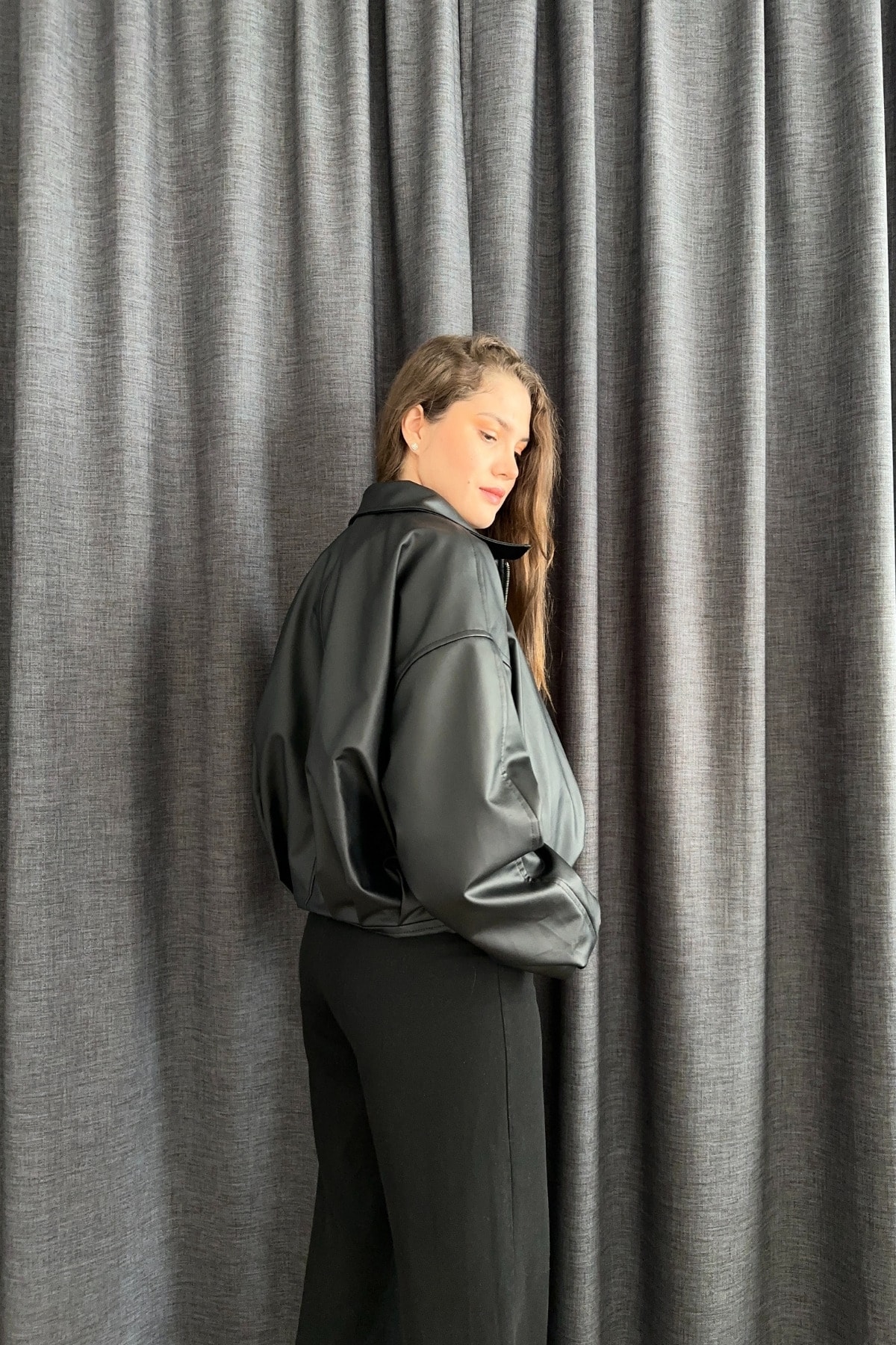 Kemerli Oversize Deri Ceket