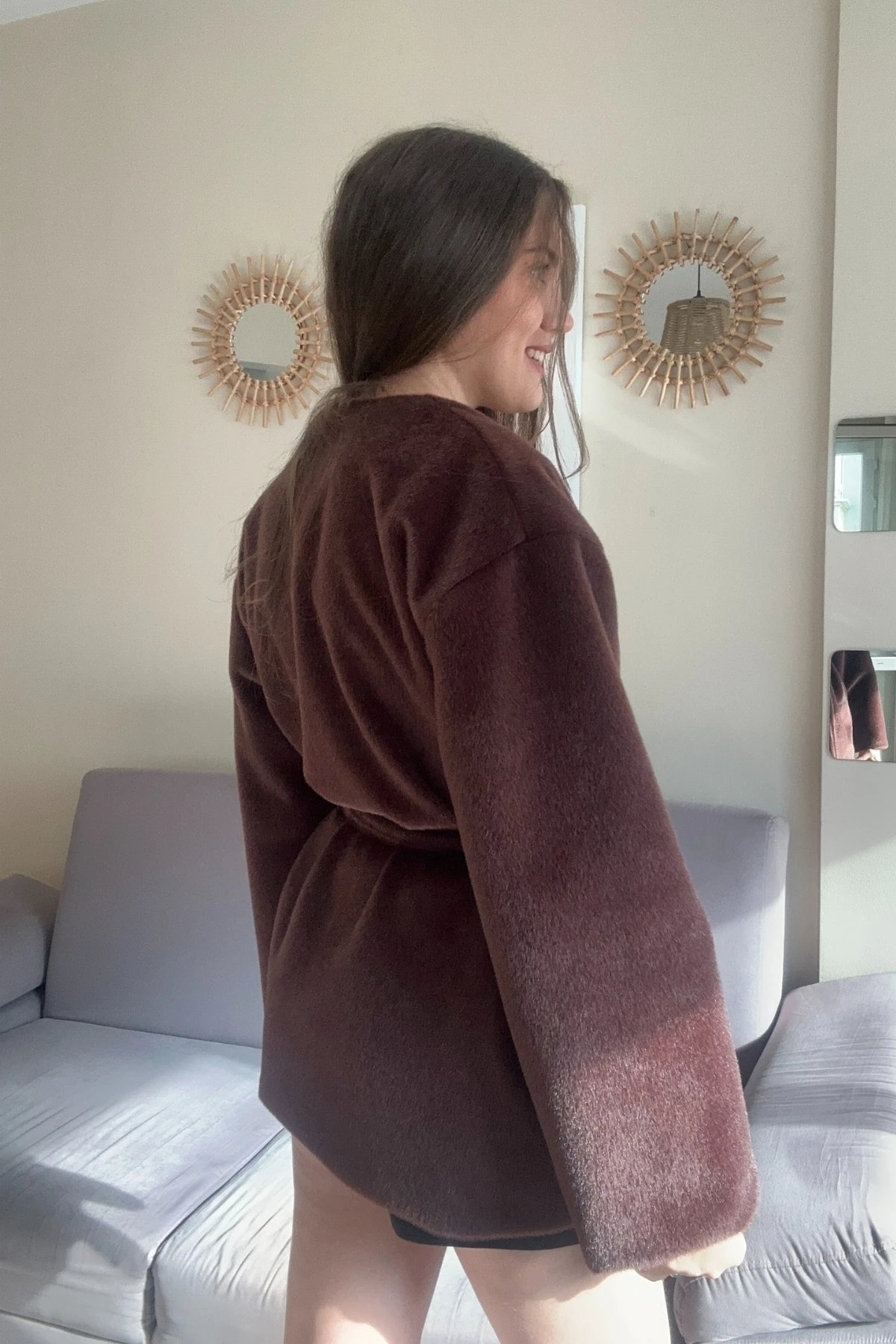 Peluş Goldfox Astarlı Kuşaklı Kısa Kaban