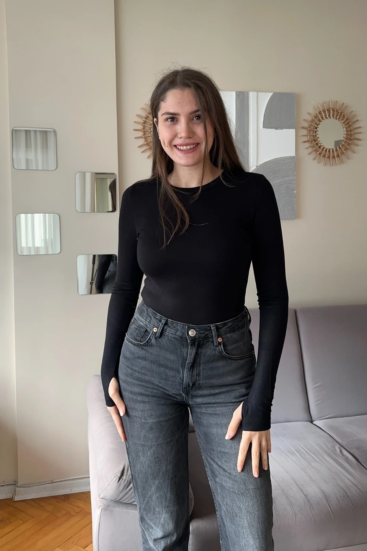 Bisiklet Yaka Parmak Geçmeli Basic Oysho Bluz - Siyah