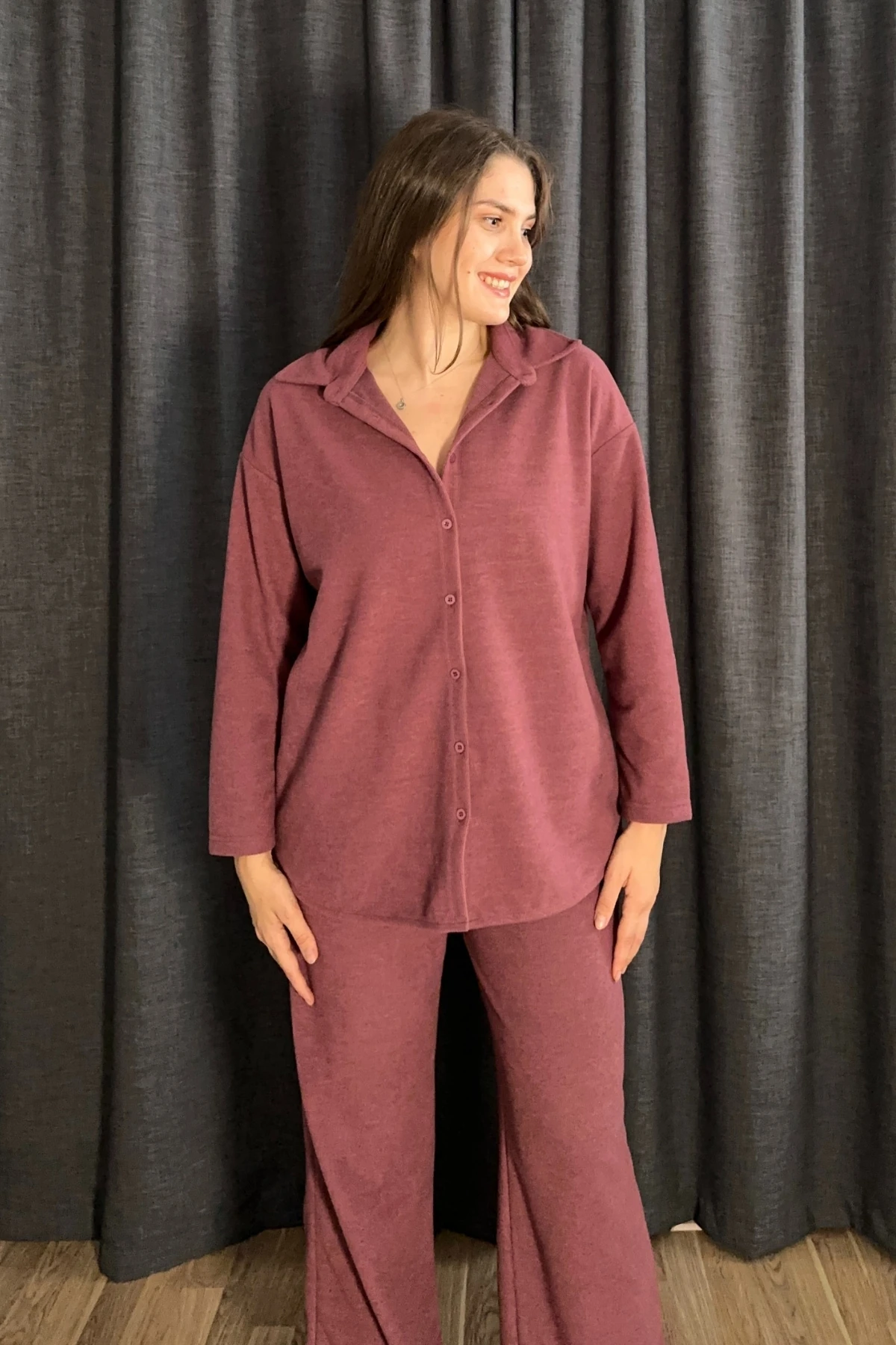 Selanik Kumaş Gömlekli Pantolon İkili Takım - Gül Kurusu