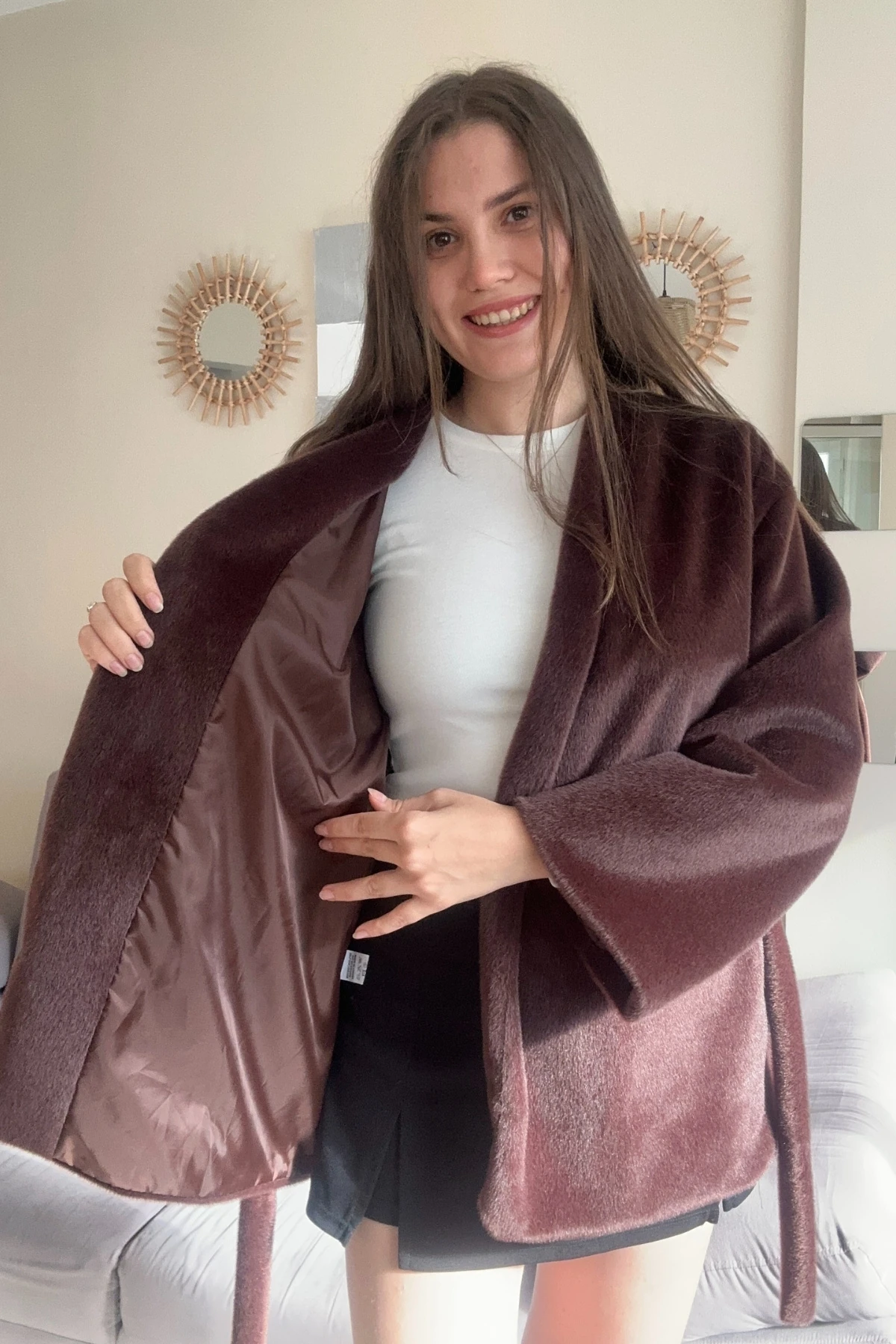 Peluş Goldfox Astarlı Kuşaklı Kısa Kaban