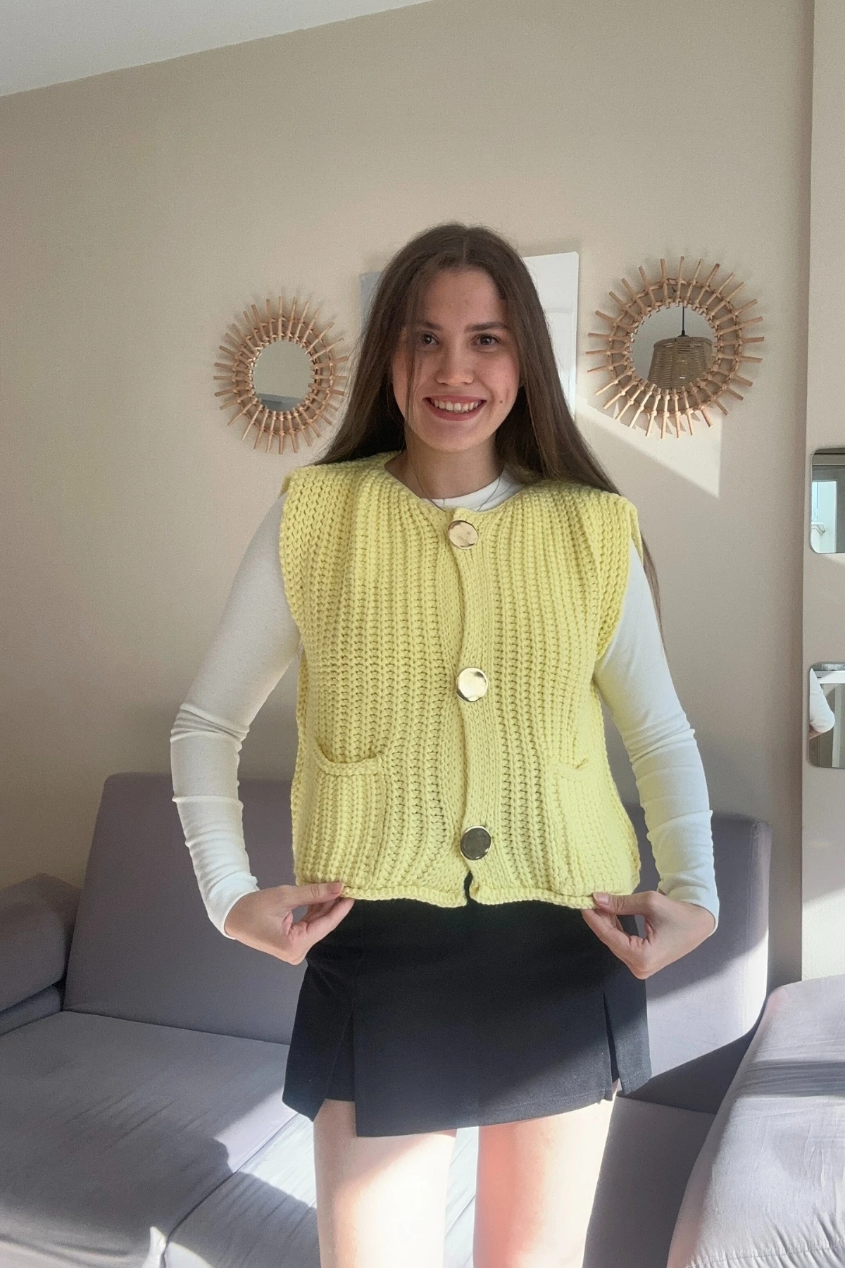 Triko Düğmeli Cepli Yelek