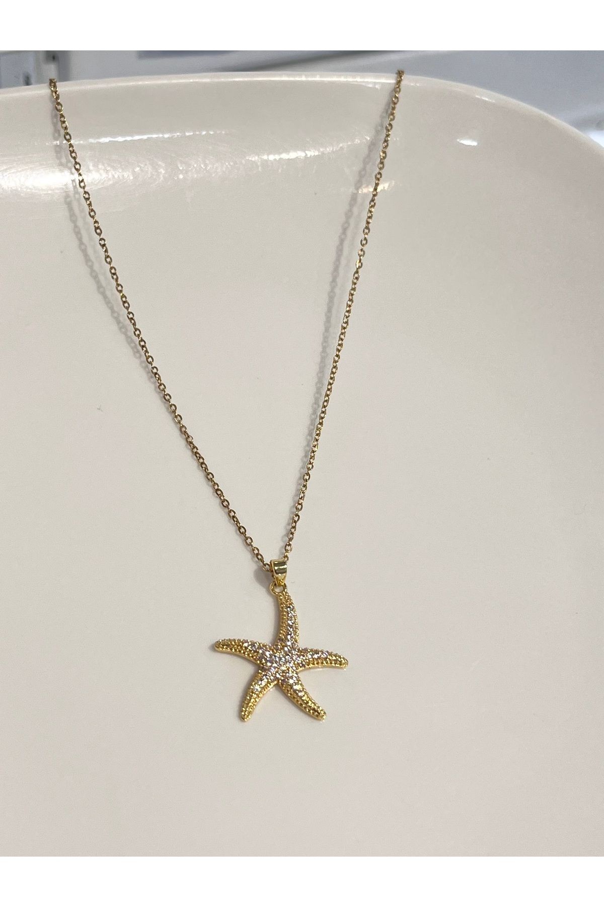 Çelik Deniz Yıldızı Gold Renk Kolye