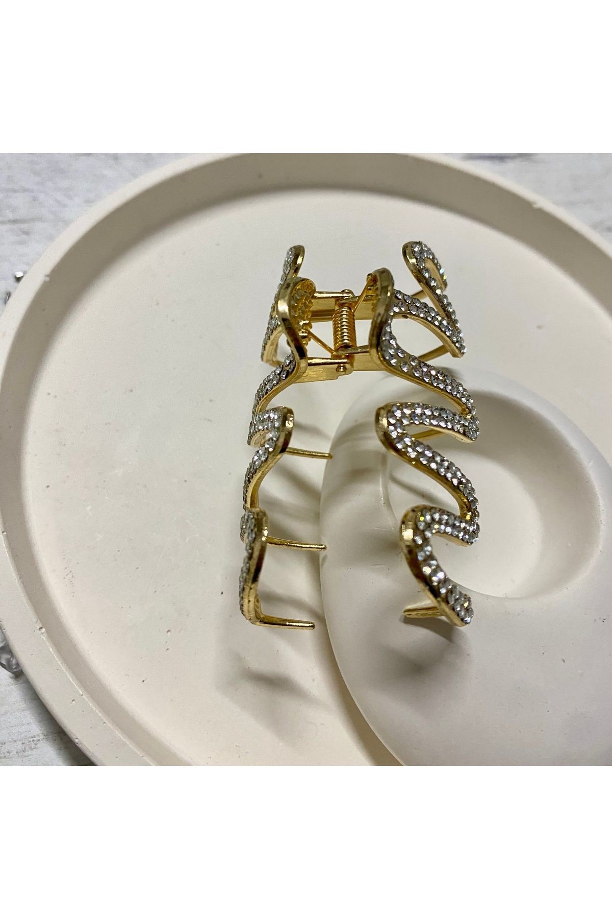 Taşlı Zigzaglı Bakır Renk Metal Toka 8x4cm