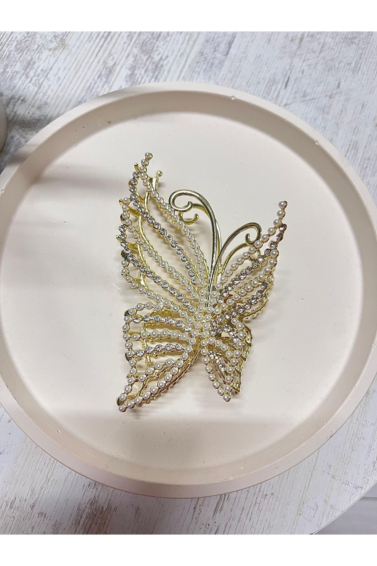 Taşlı Kelebek Desenli Toka 10x7cm