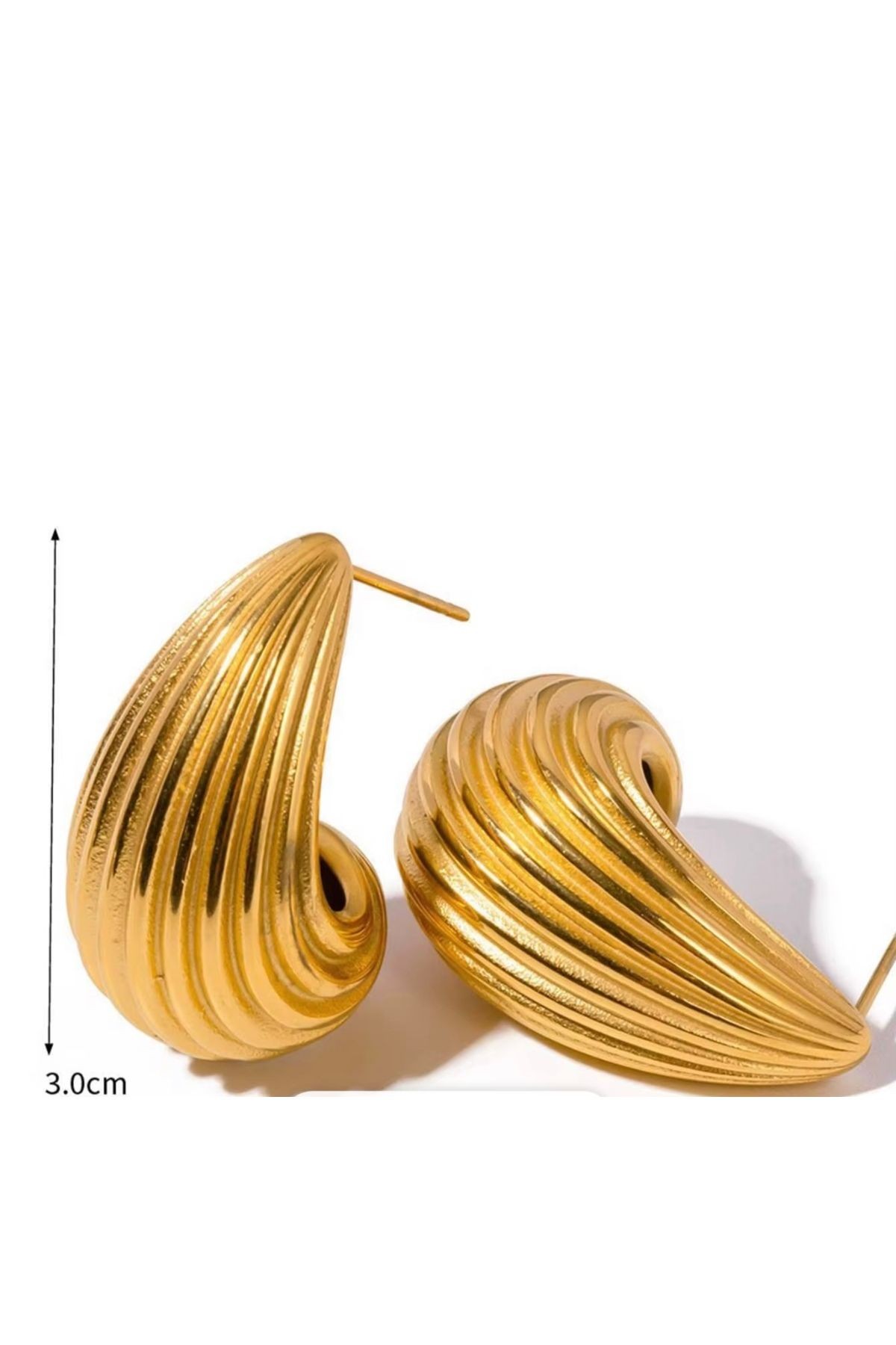 Paslanmaz Çelik Gold Deniz Kabuğu Desenli Damla Model Antialerjenik Küpe