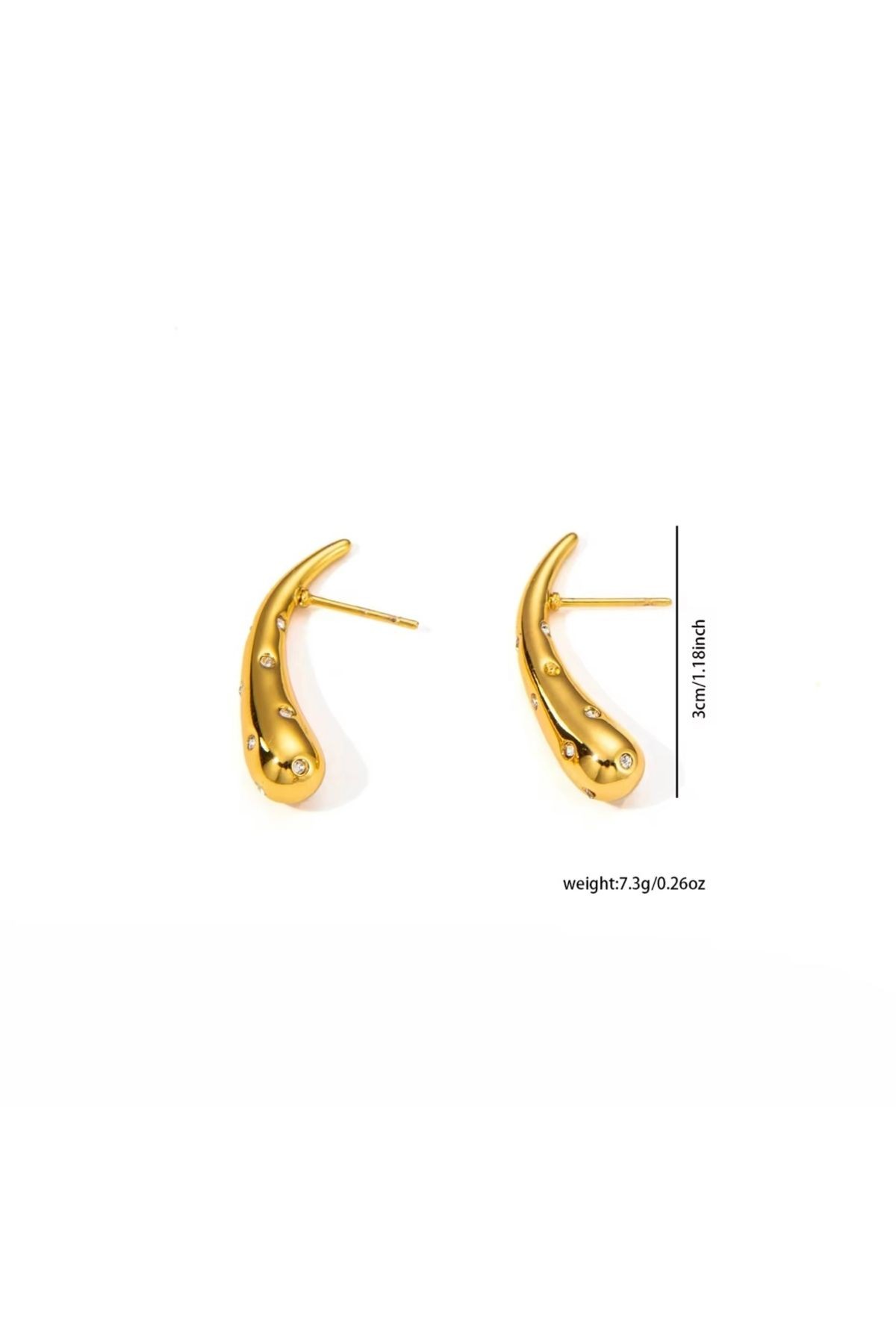 KARARMAZ ÇELİK İnce Damla Model Gold Renk Zirkon Taşlı Küpe